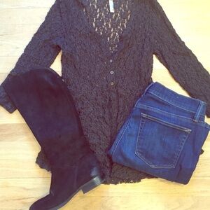 NWOT gray lace free people peplum top